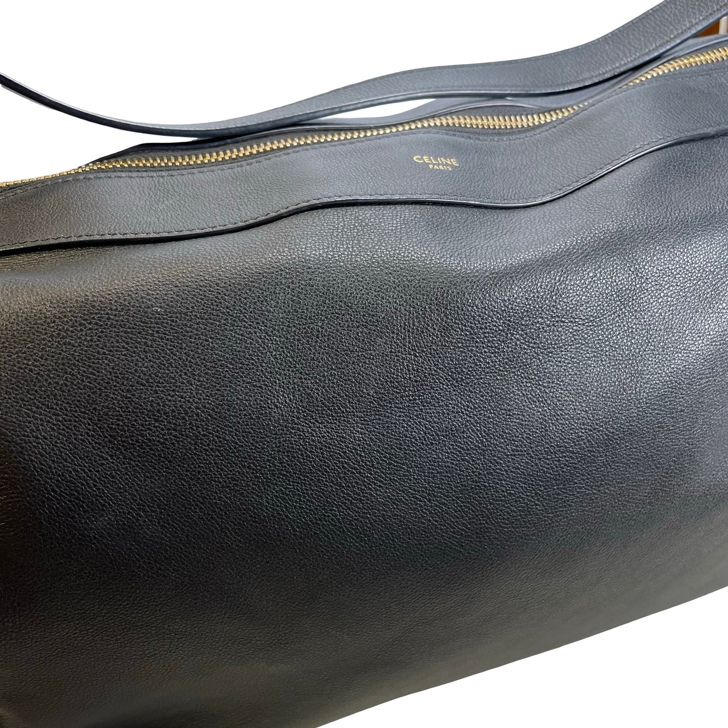 Used CELINE Leather Sangle Bucket Bag Shoulder Bag Black