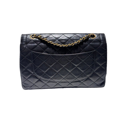 Used CHANEL Lambskin Leather Vintage Paris Double Flap Medium Chain Shoulder Bag Black GHW