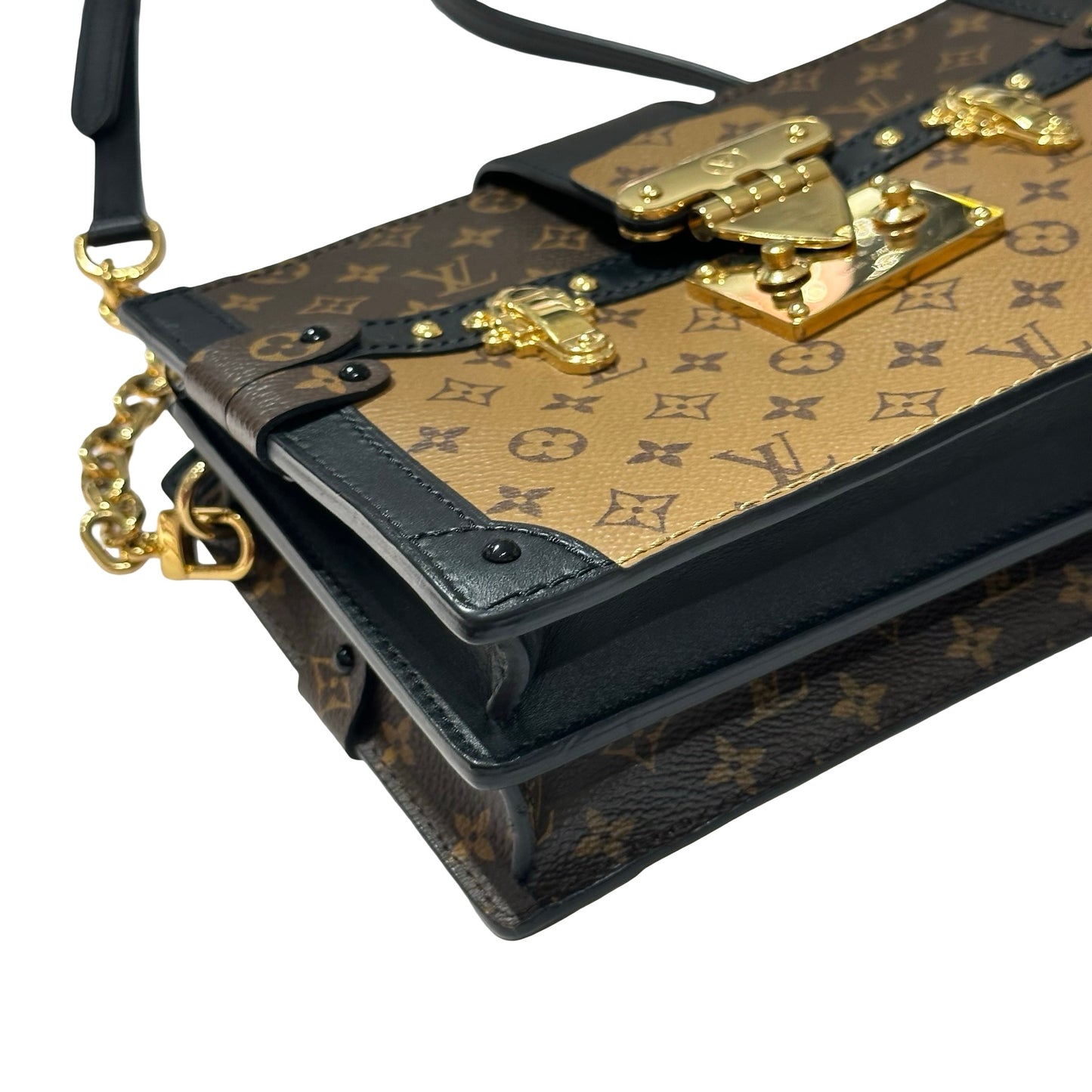 Used LOUIS VUITTON Monogram Reverse Trunk Clutch Brown Black GHW