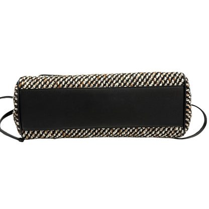 Used CHANEL Tweed Leather Suede Tweed and Leather CC Shoulder Bag Shoulder Bag Black Brown White