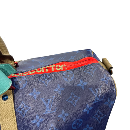 Used LOUIS VUITTON Monogram Keepall Bandoulière Travel Bag Blue Khaki Red Turquoise