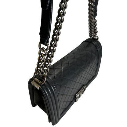 Used CHANEL Quilted Calfskin Boy Bag Shoulder Bag Black Silver