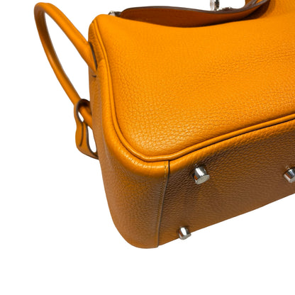 Used HERMÈS Clemence leather Lindy 26 Cross Body Bag PHW Orange (93)