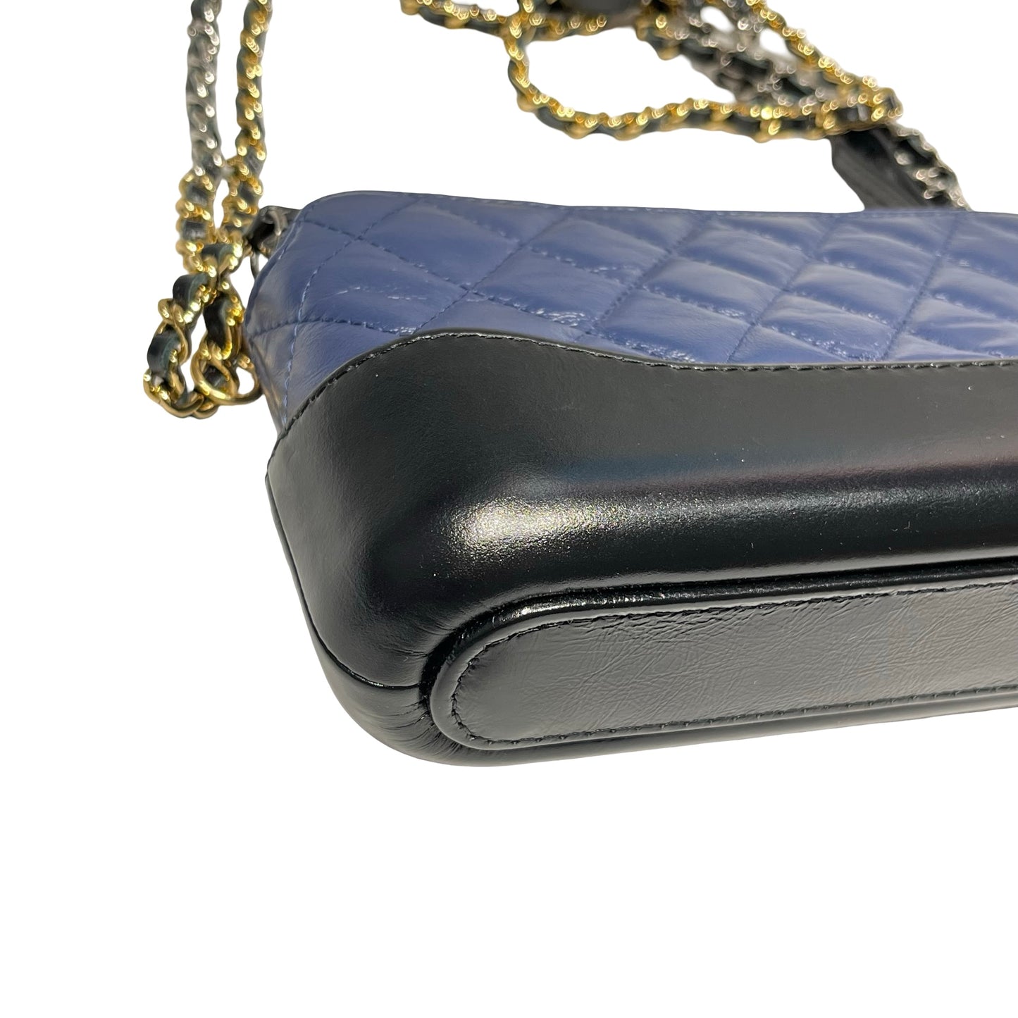 Used Chanel Calfskin Leather Gabrielle small Cross Body Bag Navy GHW Black