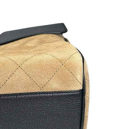 Brand New CHANEL Quilted Suede Caviar Deauville Tote Bag Beige Black Gold