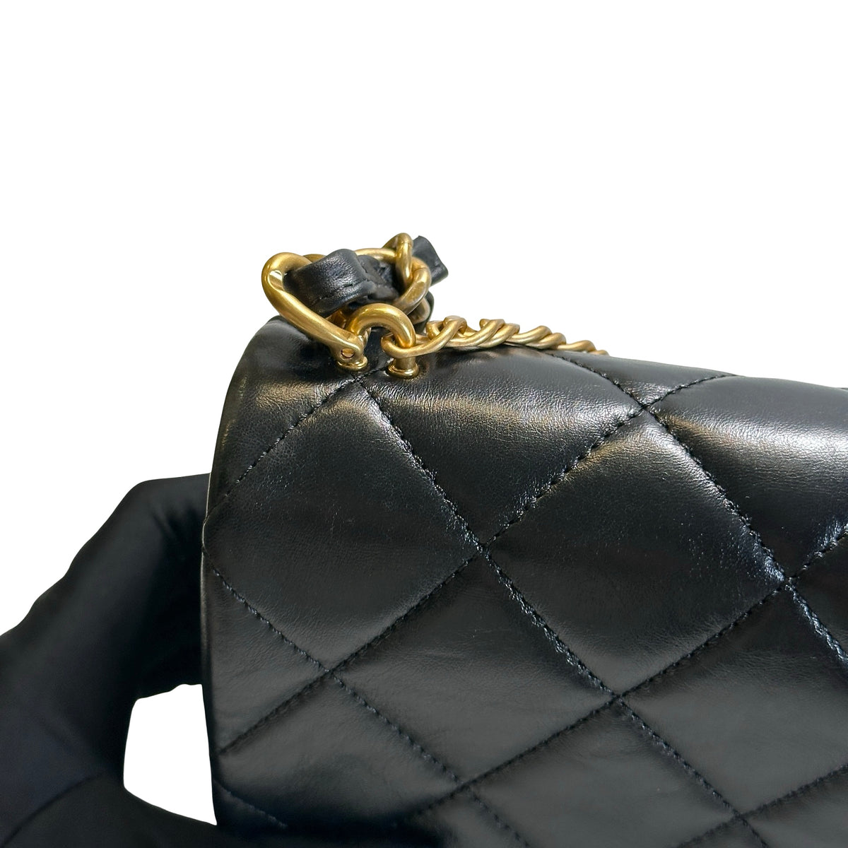 Used CHANEL Quilted Leather Classic Flap Chain shoulder bag Black Gold
