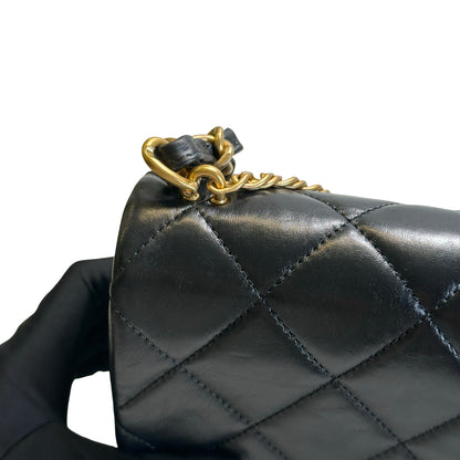 Used CHANEL Quilted Leather Classic Flap Chain shoulder bag Black Gold