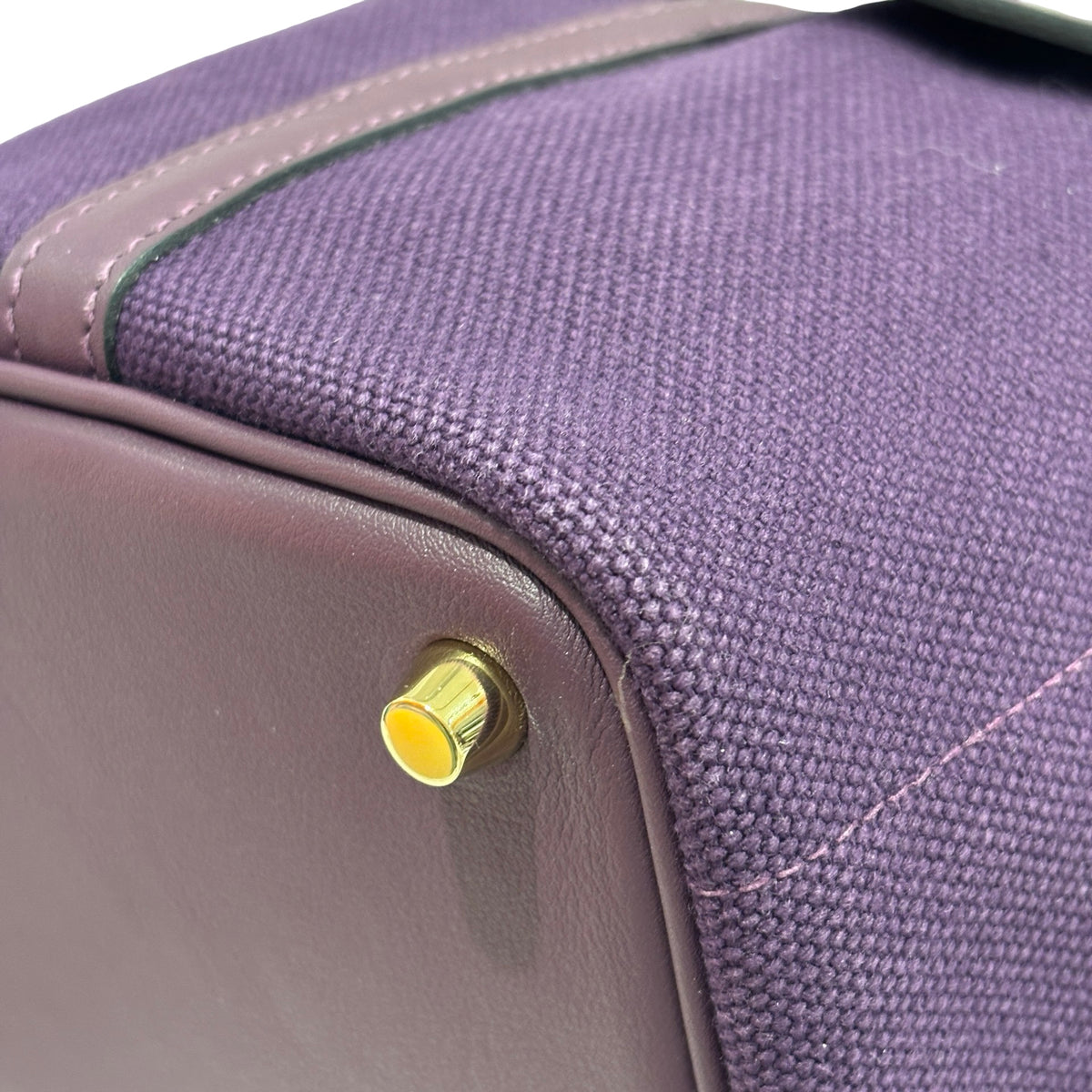 Used HERMES Canvas Leather Cargo Picotin 18 Bucket Bag Purple GHW