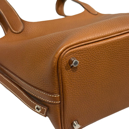 Used HERMÈS Clemence leather Picotin Handbag Brown PHW