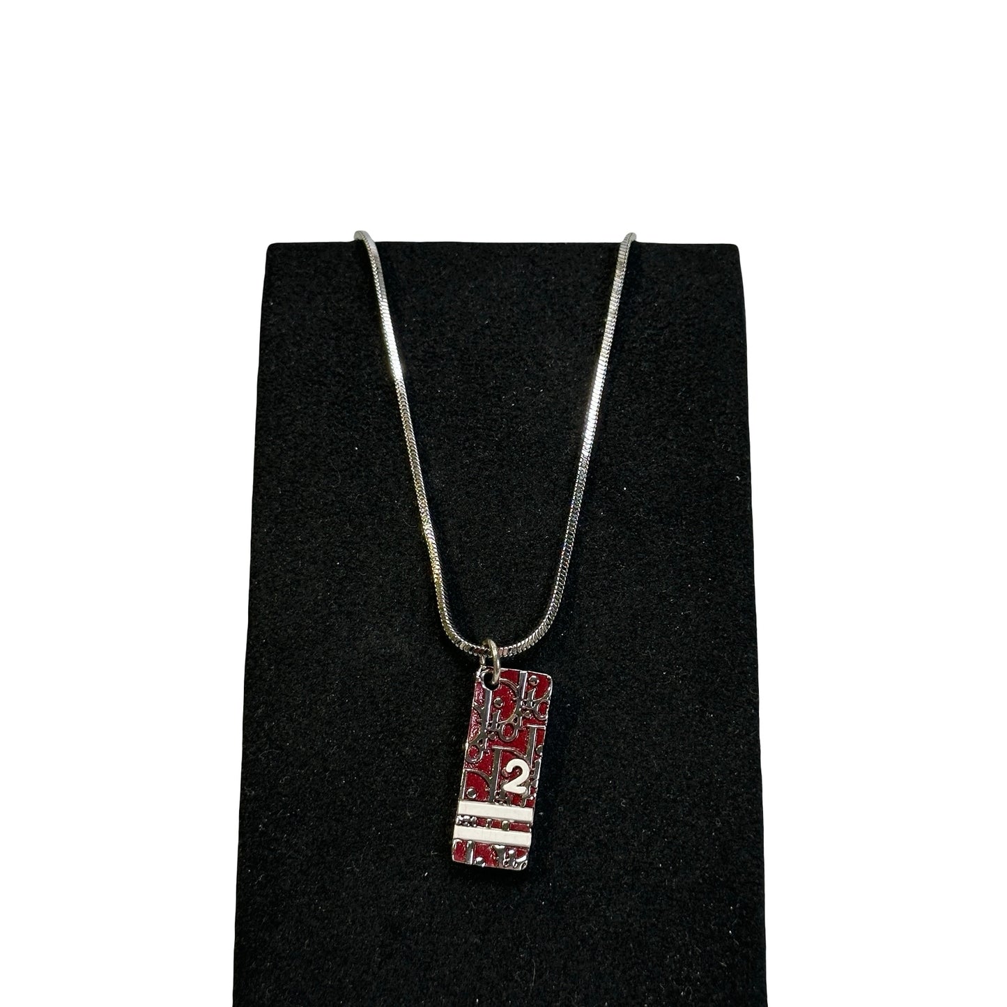 Used DIOR Trotter Trotter Pendant Necklace Necklace Silver Red White