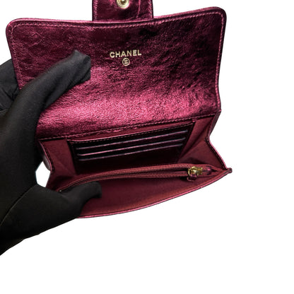 Used CHANEL Quilted Aged Calfskin 2.55 Flap Wallet Wallet Burgundy Metallic