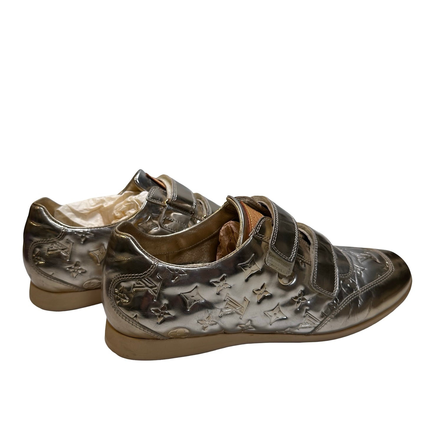 Used LOUIS VUITTON Calfskin Leather Monogram Shoes Gold