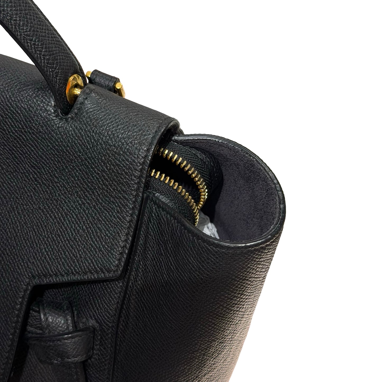 Used CÉLINE Calfskin Leather Belt Cross Body Bag Black GHW