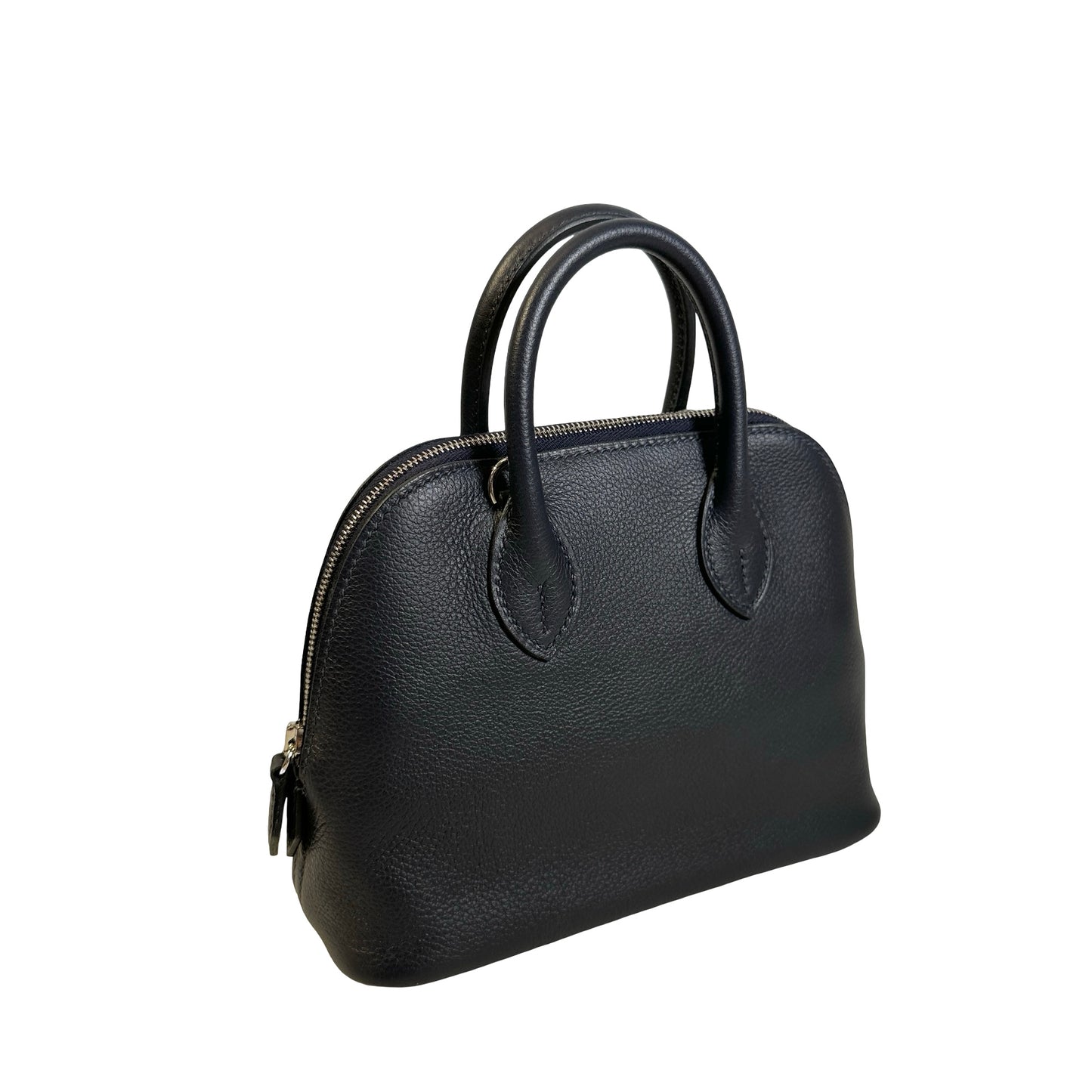 Used HERMES Leather Bolide Handbag Navy PHW