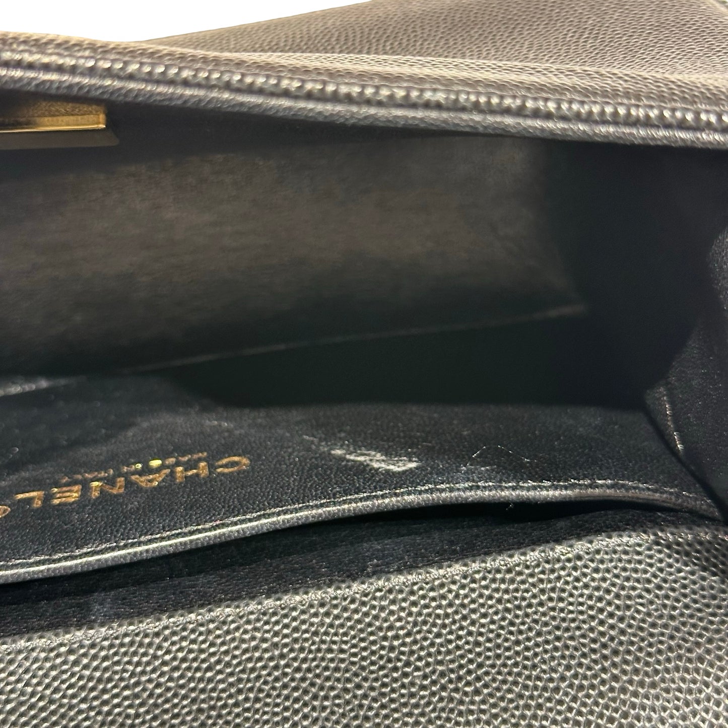 Used CHANEL Caviar Leather Boy 20cm Chain Shoulder Bag Black GHW