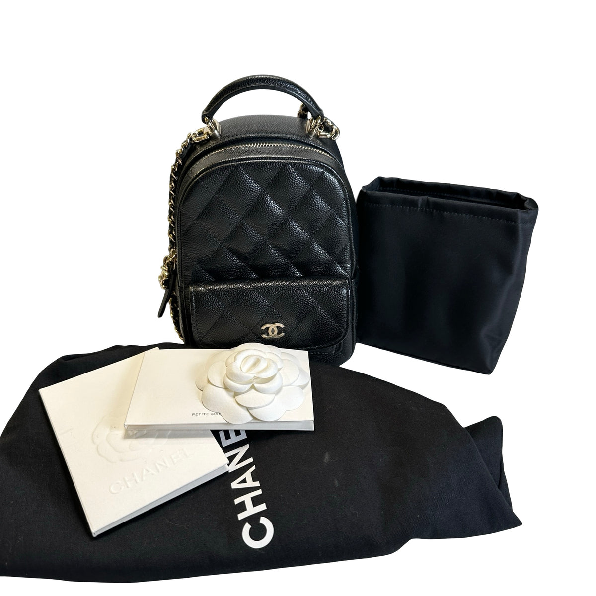 Used CHANEL Quilted Caviar Backpack Backpack Black
