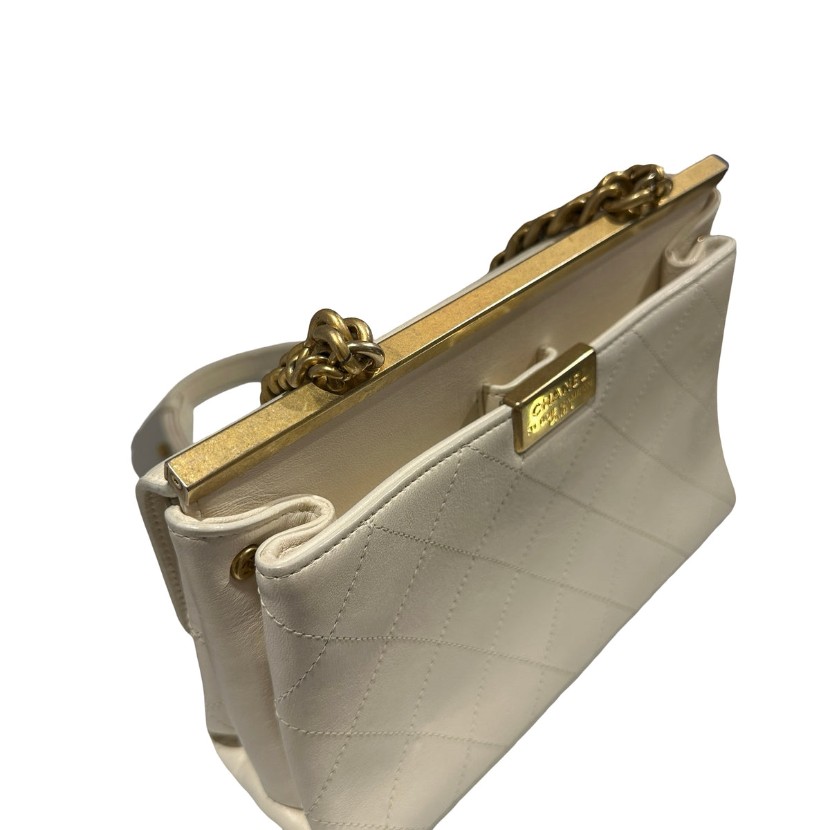 Used CHANEL Quilted Smooth Leather Small Coco Luxe Flap Bag Handbag White Gold