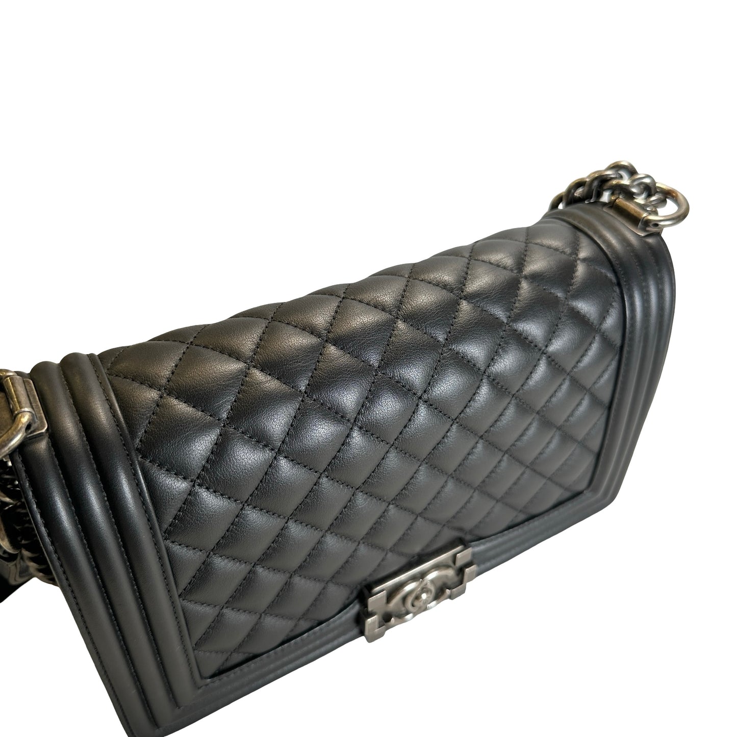 Used CHANEL Matelasse Lambskin Boy Chain shoulder bag Black Silver