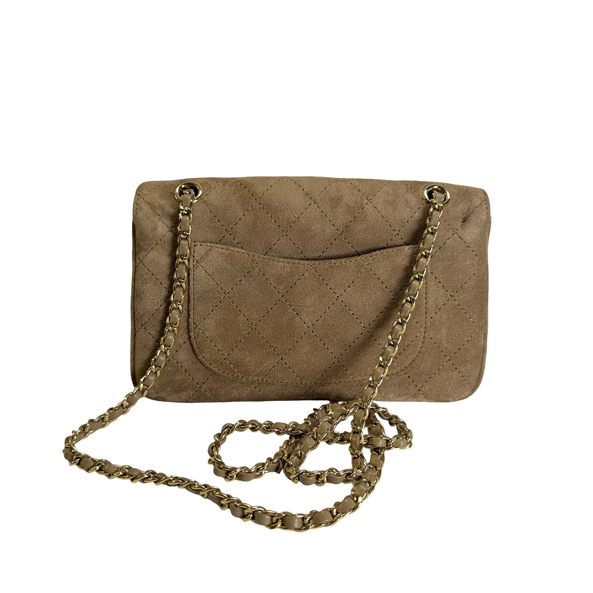 Brand New CHANEL Suede Classic Flap Shoulder Bag Beige GHW