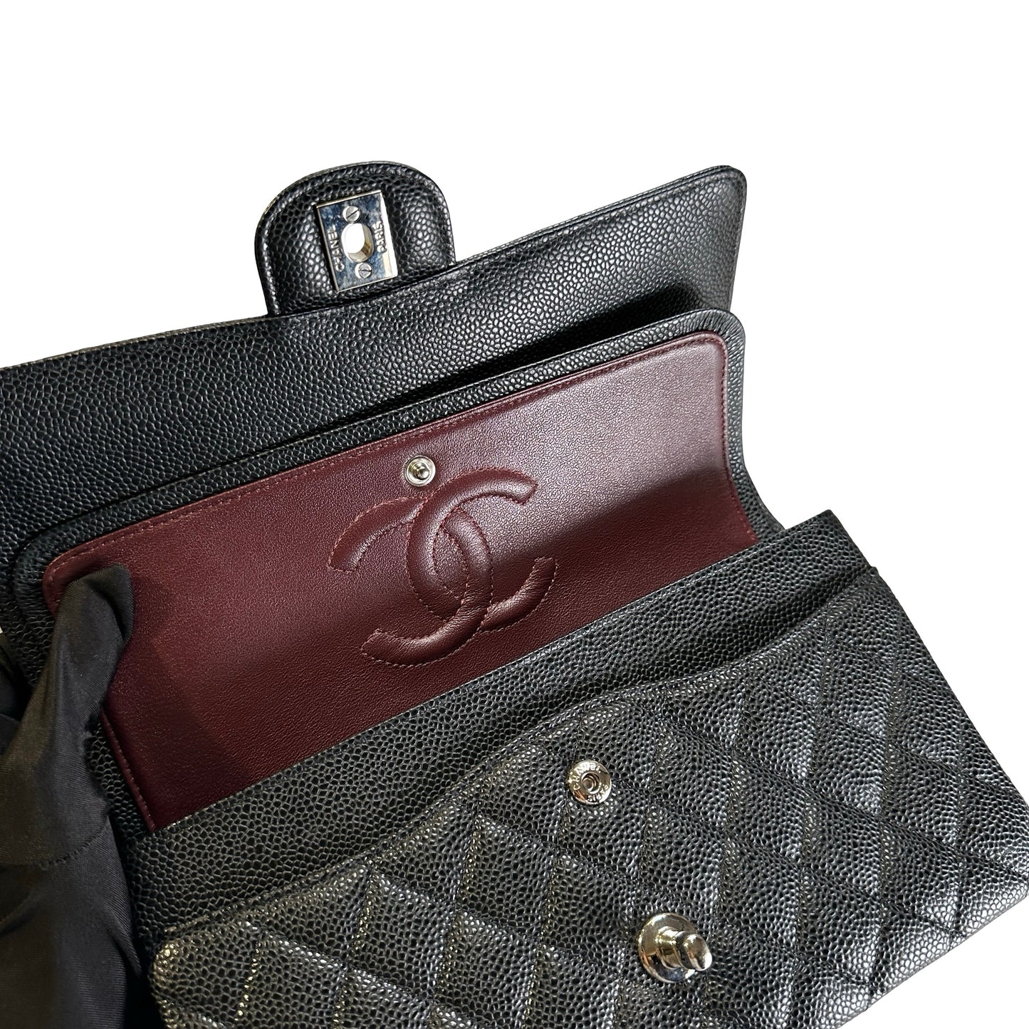 Used CHANEL Caviar Quilted Classic Flap Shoulder Bag Black Silver