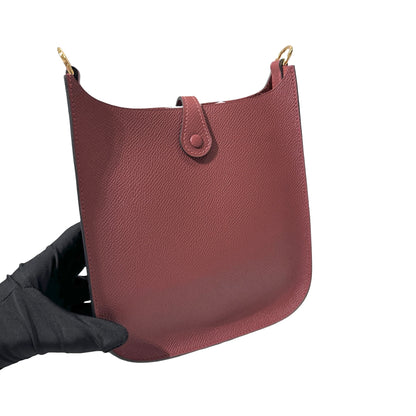 Used Hermès Epsom leather Mini Evelyne Cross Body Bag Red GHW