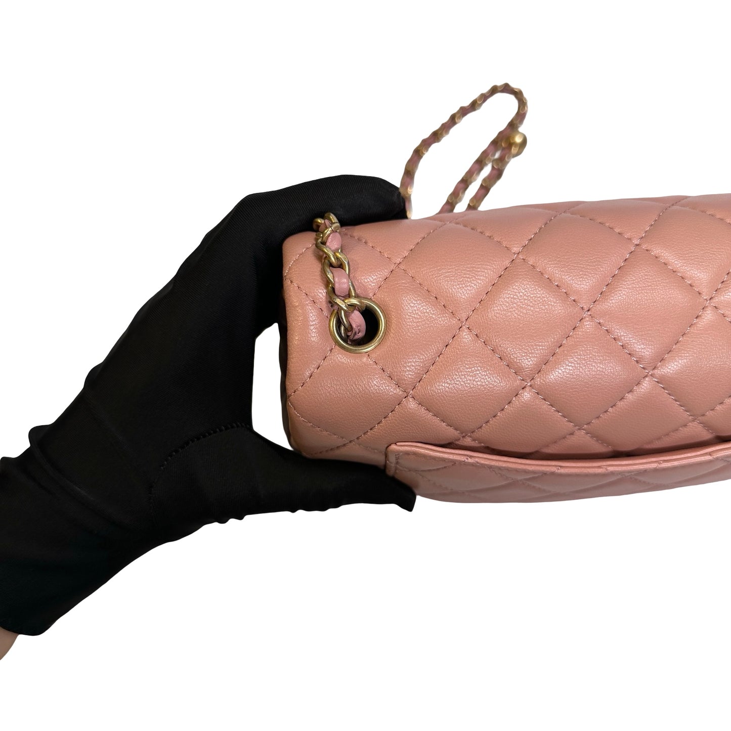 Used CHANEL Diamond Quilted Lambskin Mini Rectangular Flap Chain Shoulder Bag Pink