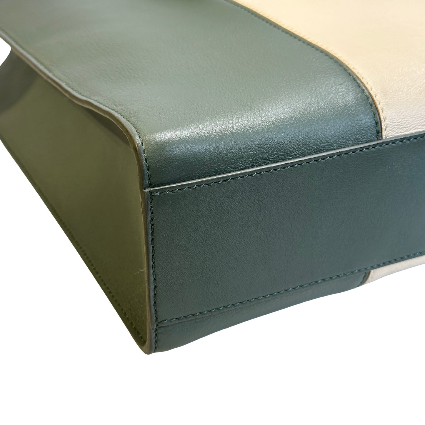 Used BALLY Leather Colorblock Tote Bag Tote Bag Dark Green Beige