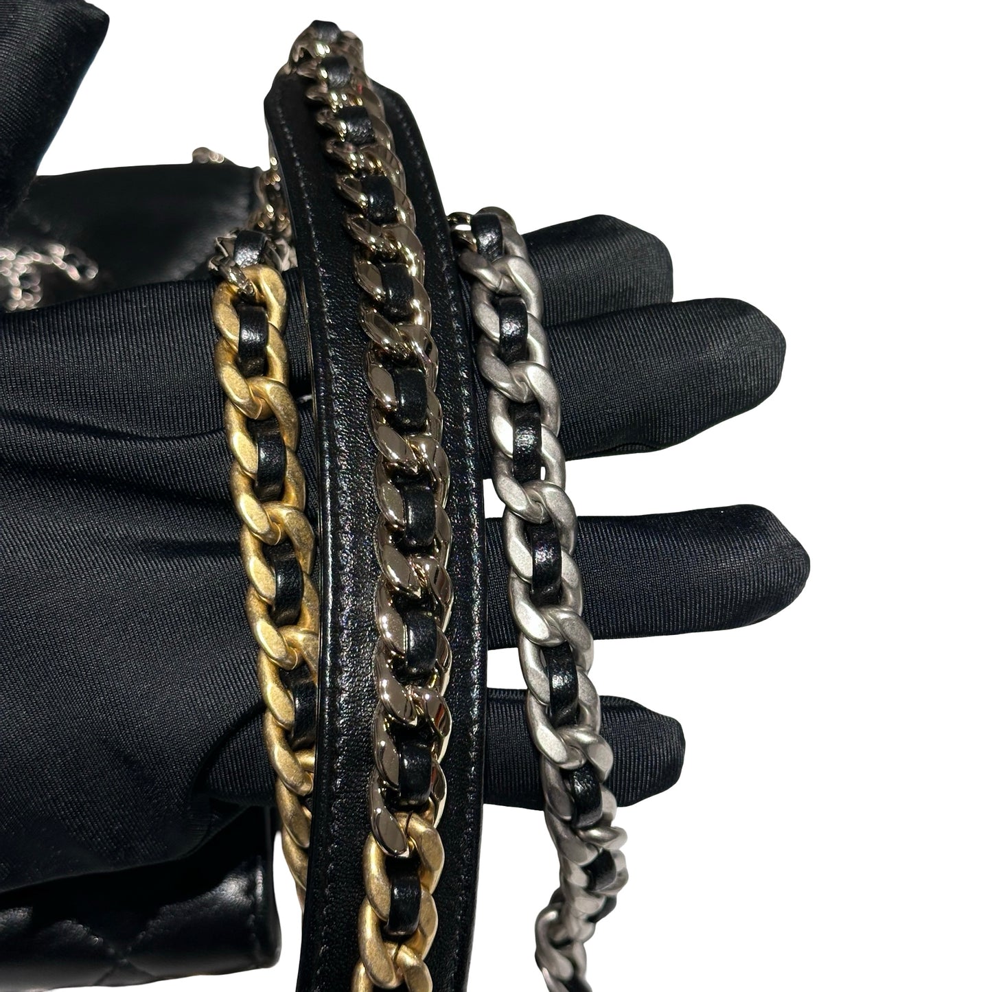 Used CHANEL Lambskin Leather 19 Phone Holder with Chain Phone Bag Black PHW
