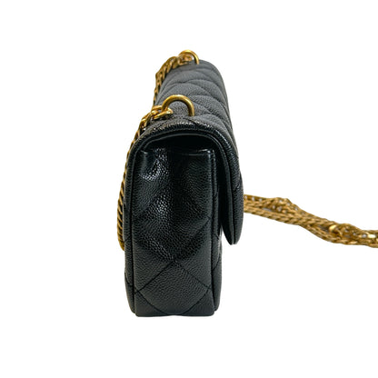 Used CHANEL Caviar Quilted Mini Flap Bag Chain Shoulder Bag Black Gold