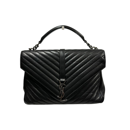 Used SAINT LAURENT Lambskin Leather College medium Shoulder Bag Black PHW