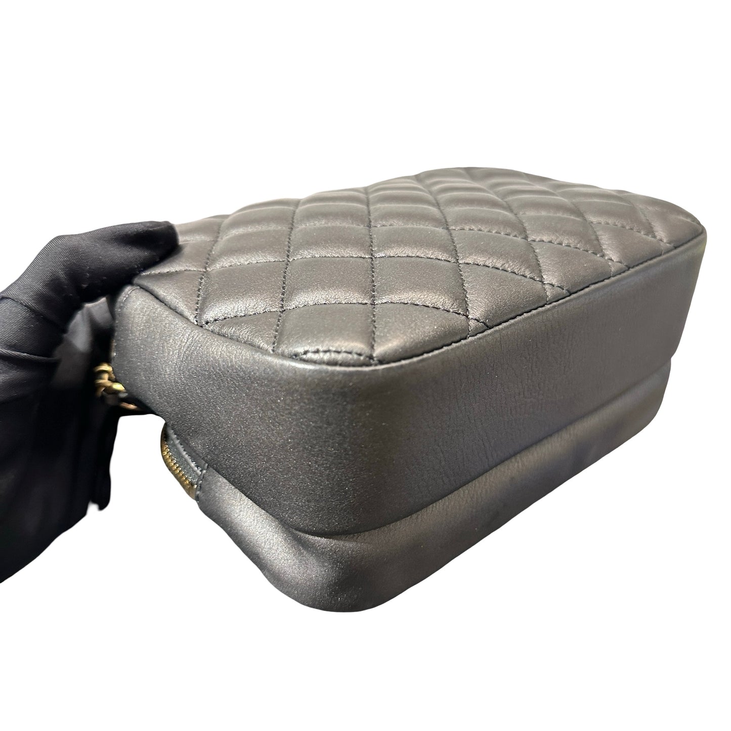 Used Chanel Calfskin Leather Camera Shoulder Bag Black GHW