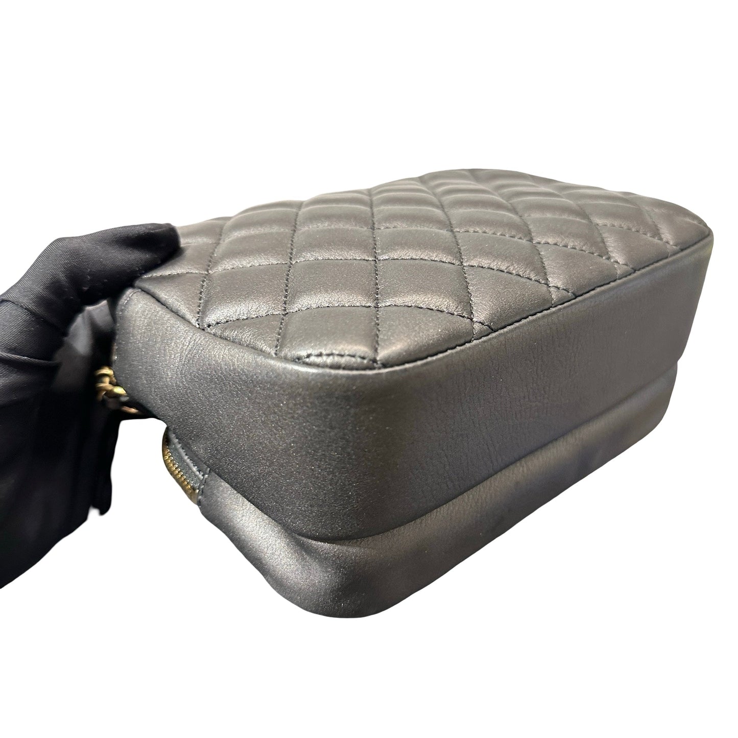 Used Chanel Calfskin Leather Camera Shoulder Bag Black GHW