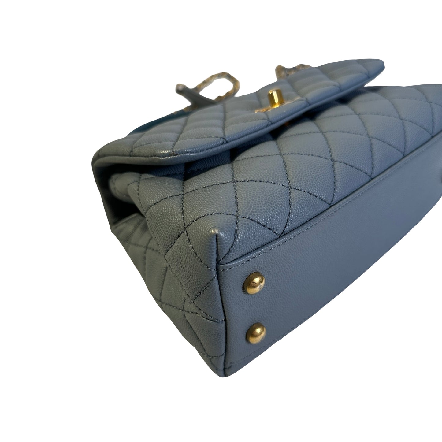 Used CHANEL Quilted Caviar Lizard Coco Handle Handbag Blue