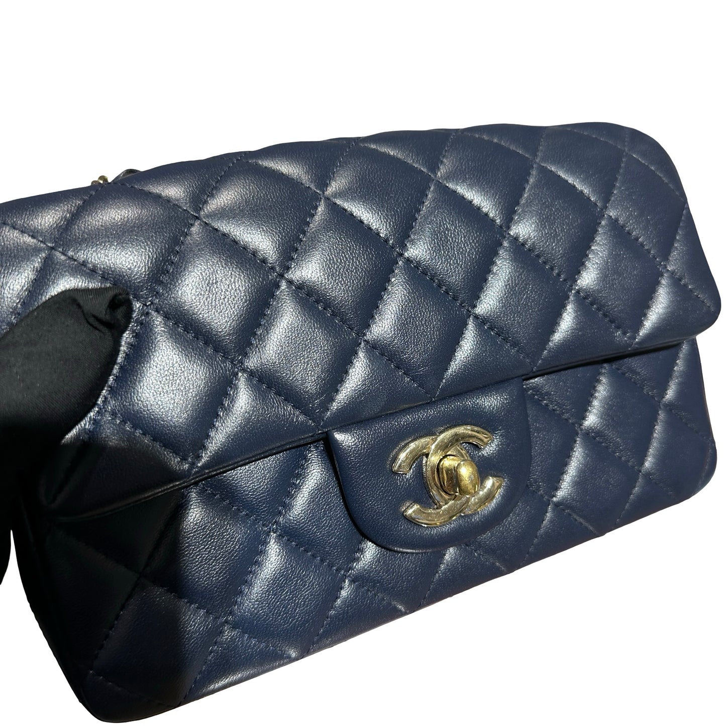 Used Chanel Lambskin Leather MINI FLAP 20 CM Shoulder Bag Navy GHW
