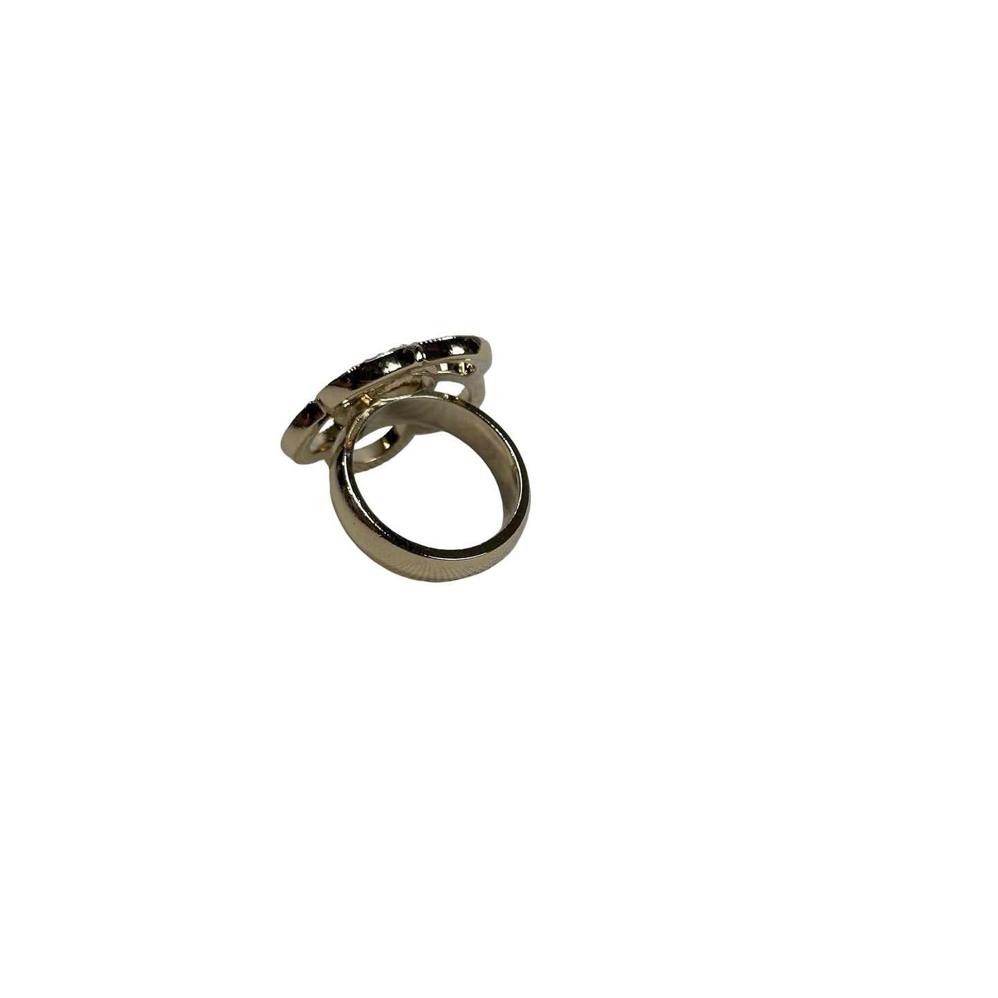 Used CHANEL Camellia Crystal Ring Ring Gold
