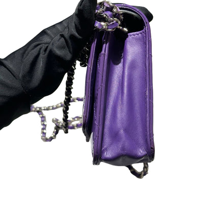 Used CHANEL Patent Leather WOC Cross Body Bag Purple PHW