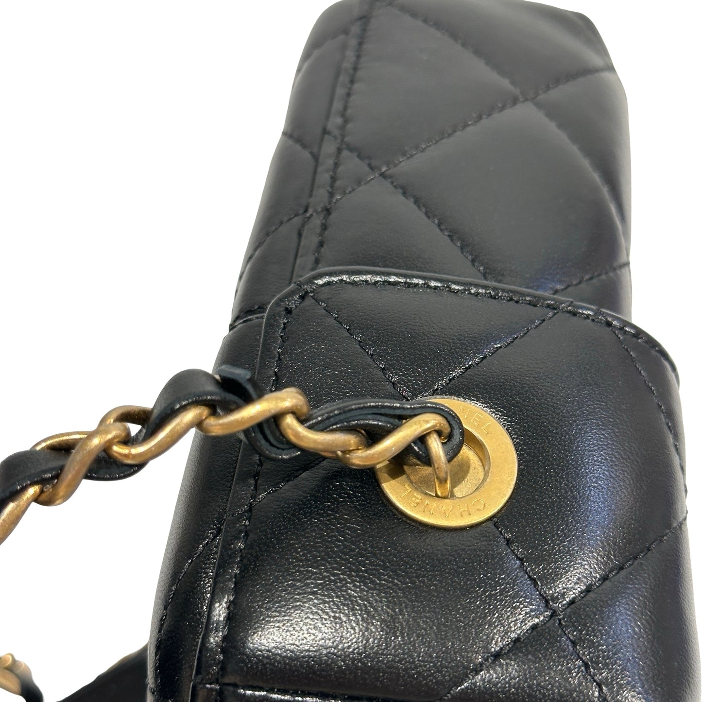 Used CHANEL Quilted Lambskin Plexi Box Bag Shoulder Bag Black Gold