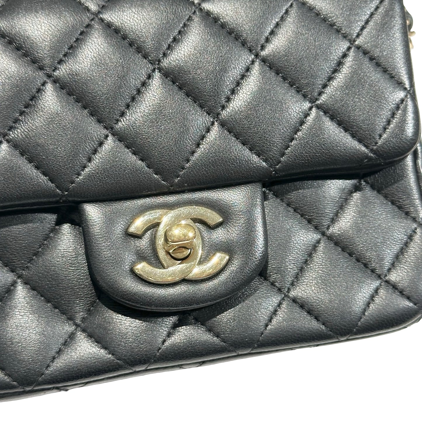 Used CHANEL Lambskin Leather Mini Flap 17cm Cross Body Bag Black GHW