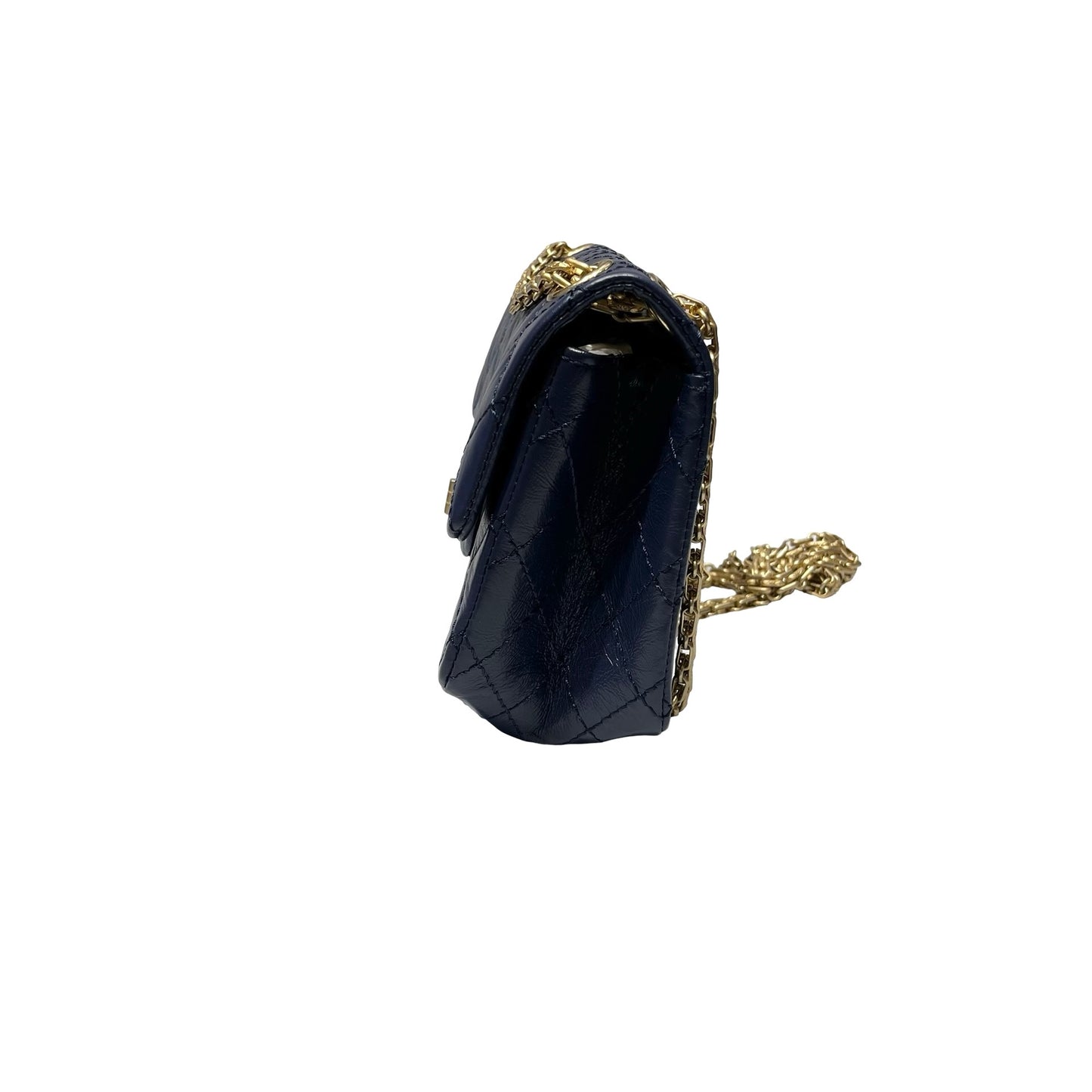 Unused CHANEL Mini 2.55 Cross Body Bag Navy Blue GHW