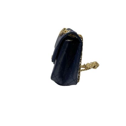 Unused CHANEL Mini 2.55 Cross Body Bag Navy Blue GHW