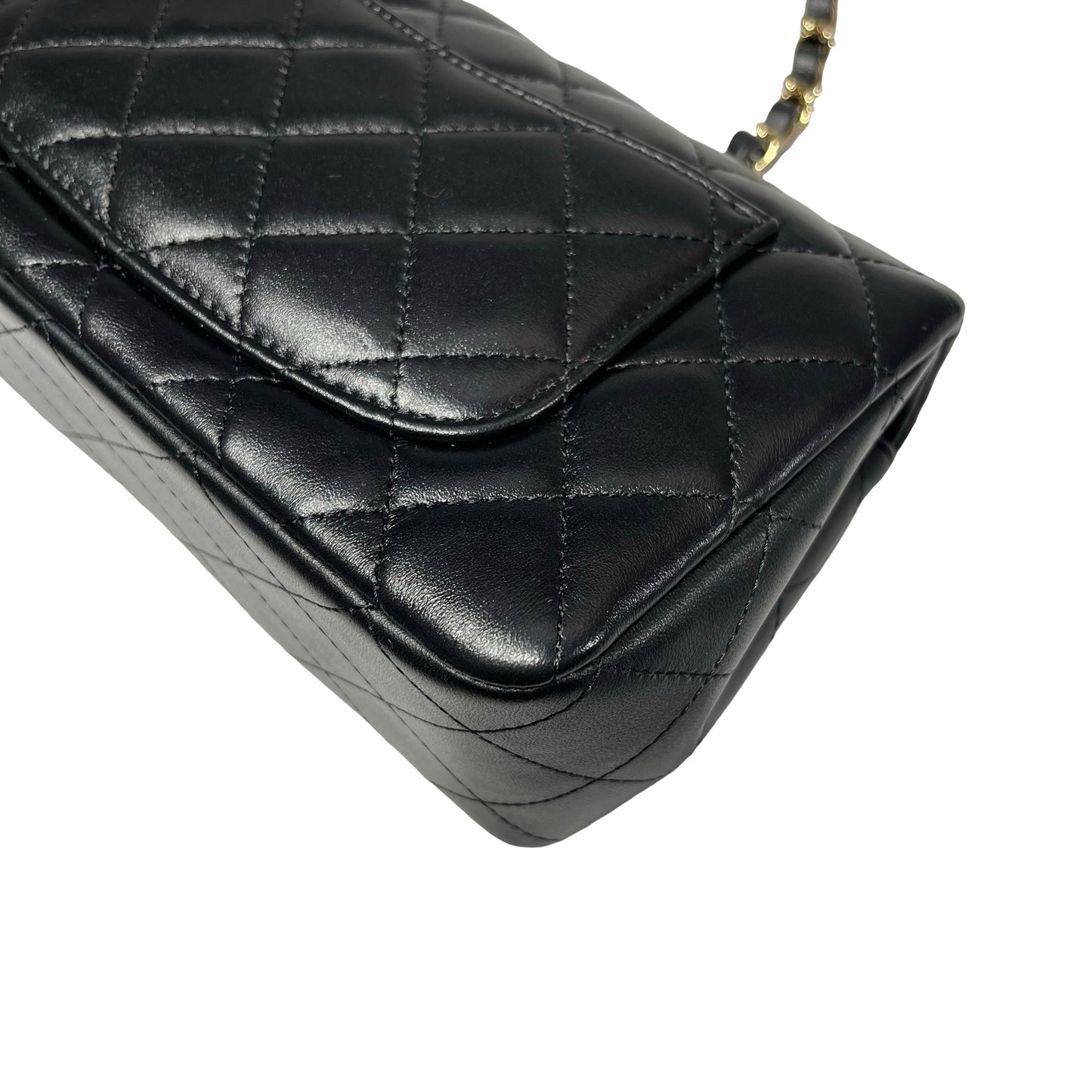 Used CHANEL Lambskin Leather 20 Mini Flap Cross Body Bag Black GHW