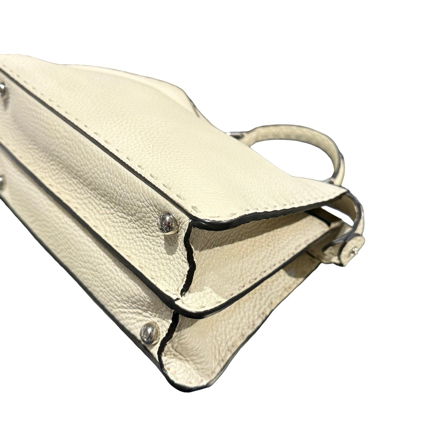 Used FENDI Calfskin Leather Peekaboo Handbag White Beige PHW