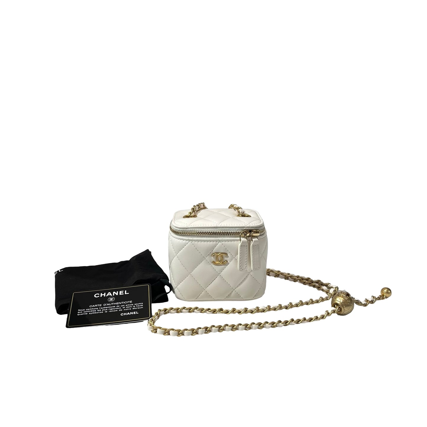 Used CHANEL Lambskin Leather Vanity Case White GHW