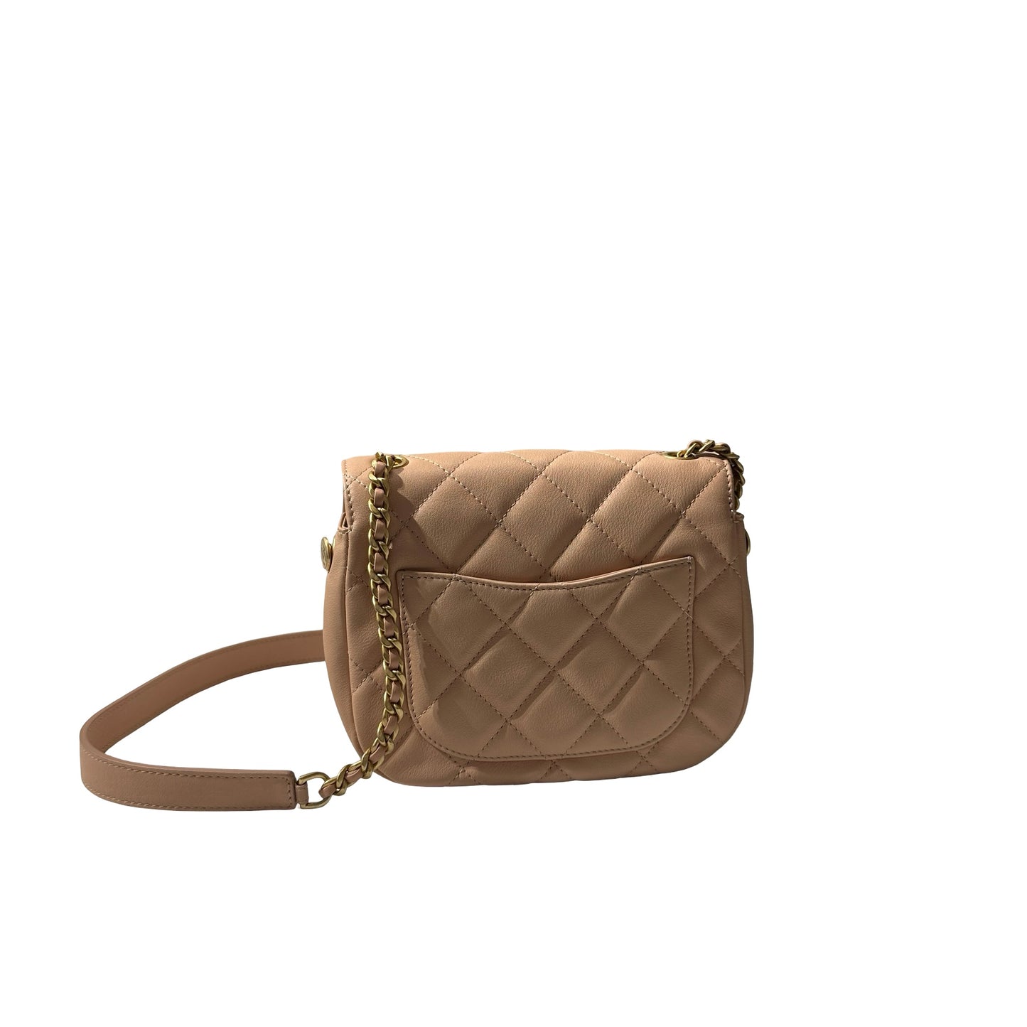 Used CHANEL Calfskin Leather 21S Messenger Bag Beige GHW