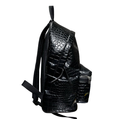 Used SAINT LAURENT Crocodile-Embossed Saint Laurent City Backpack PHW Black