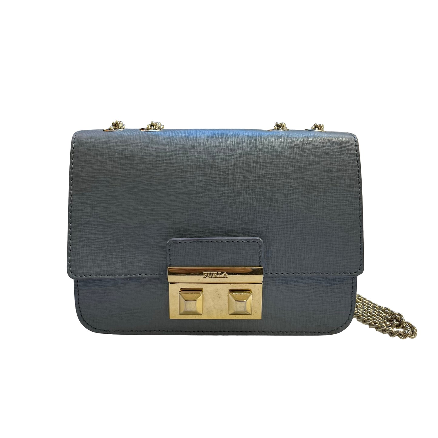Used FURLA Calfskin Leather Furla Crossbody Cross Body Bag Blue GHW