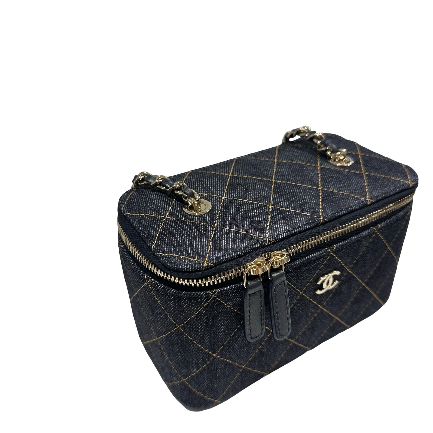 Used CHANEL Quilted Denim Vanity Case Vanity case Navy blue