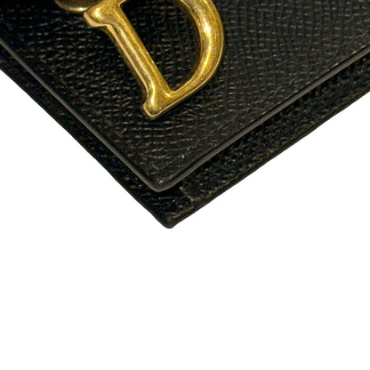Used DIOR Goatskin Saddle Flap Card Holder Black GHW