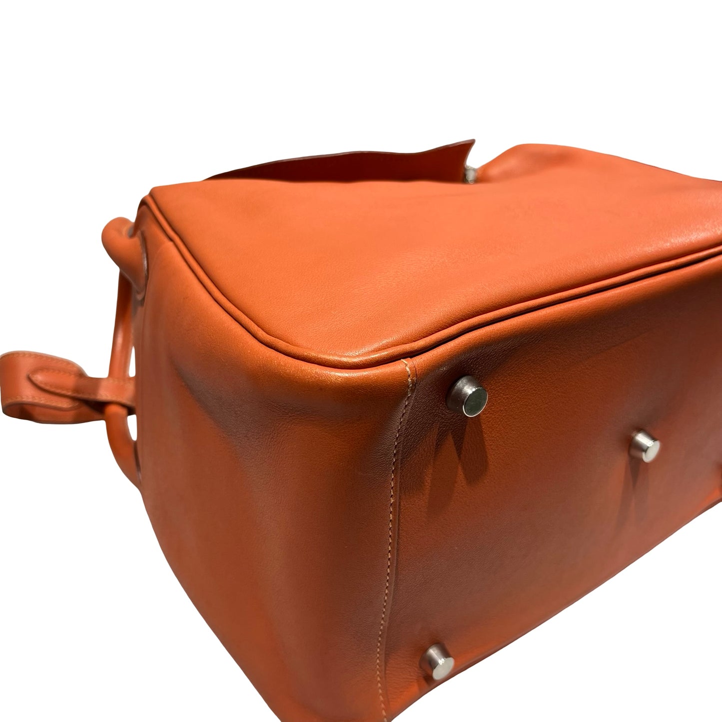 Used HERMÈS Calfskin Leather Lindy 30 Shoulder Bag Orange PHW