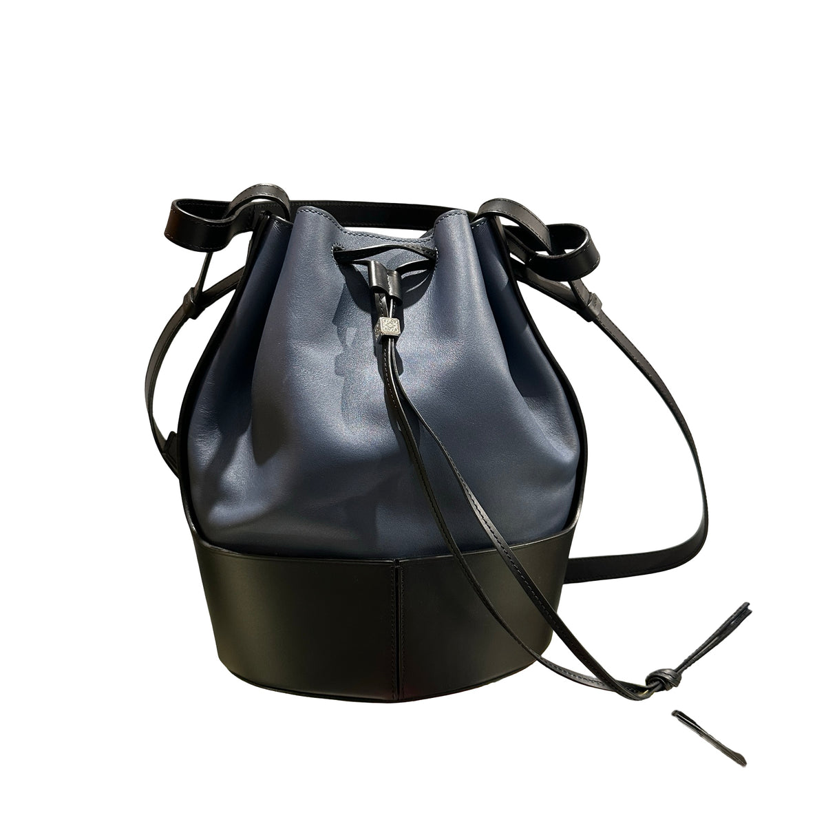 Used LOEWE Solid Balloon Bucket Bag Navy Blue Black